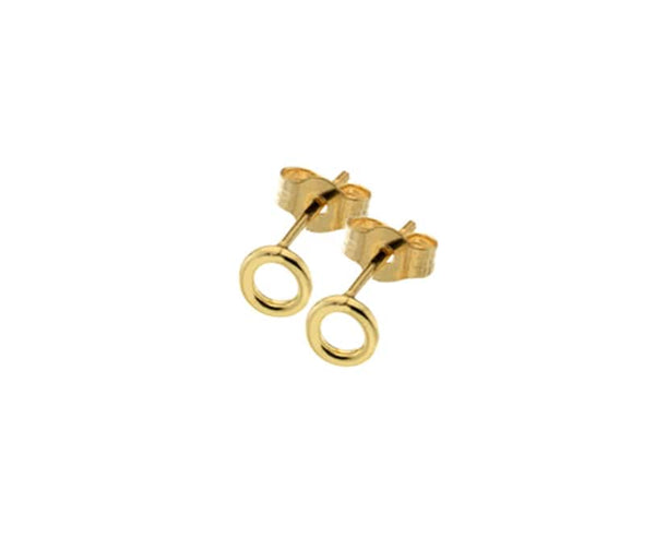 A pair of 9ct yellow gold earring studs with a polished finish and simple circle design.