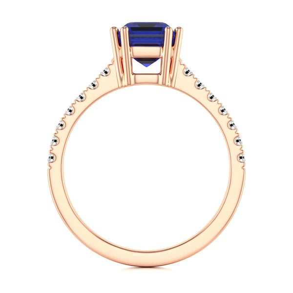 Blue Sapphire with Diamond Set Shoulders Dress Ring