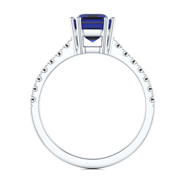 Blue Sapphire with Diamond Set Shoulders Dress Ring