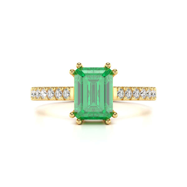 Emerald with Diamond Set Shoulders Dress Ring