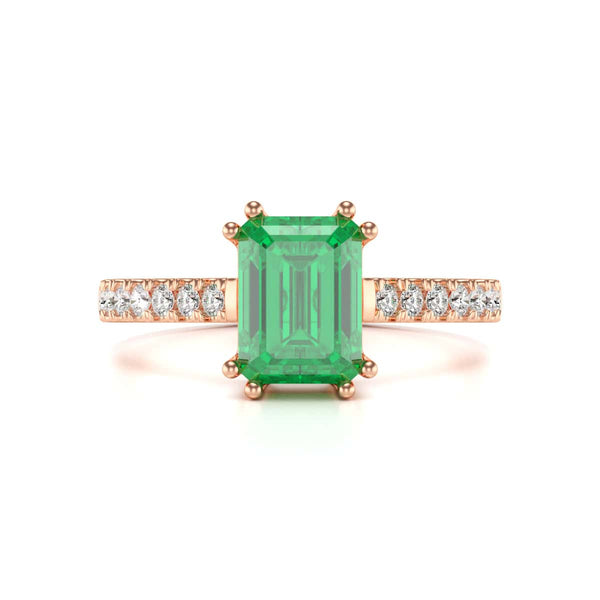 Emerald with Diamond Set Shoulders Dress Ring