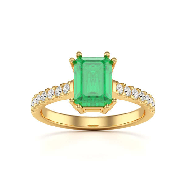 Emerald with Diamond Set Shoulders Dress Ring