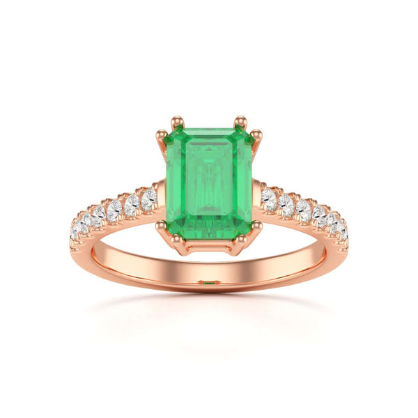 Emerald with Diamond Set Shoulders Dress Ring