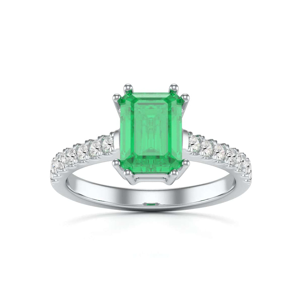Emerald with Diamond Set Shoulders Dress Ring
