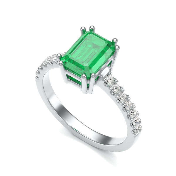 Emerald with Diamond Set Shoulders Dress Ring