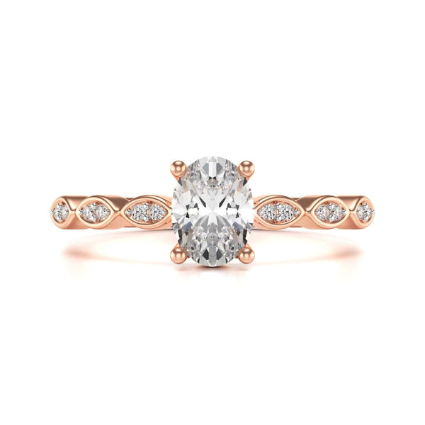 Oval centre Engagement Ring with Marquise Shape Shoulders with diamonds