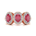 18ct Gold Diamond Halo 3 Rubies Engagement Ring - Oval Shape