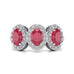 18ct Gold Diamond Halo 3 Rubies Engagement Ring - Oval Shape