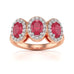 18ct Gold Diamond Halo 3 Rubies Engagement Ring - Oval Shape