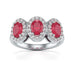 18ct Gold Diamond Halo 3 Rubies Engagement Ring - Oval Shape