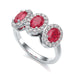 18ct Gold Diamond Halo 3 Rubies Engagement Ring - Oval Shape