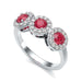 18ct Gold Diamond Halo 3 Rubies Engagement Ring - Round Emarald