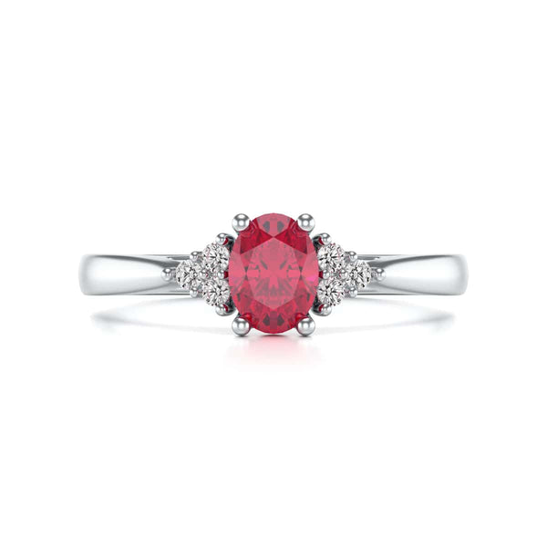 Diamond Trefoil Oval Shape Ruby Engagement Ring in 18ct Gold and Platinum