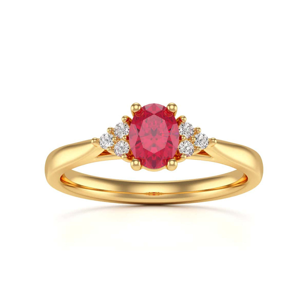 Diamond Trefoil Oval Shape Ruby Engagement Ring in 18ct Gold and Platinum