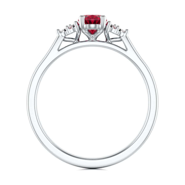 Diamond Trefoil Oval Shape Ruby Engagement Ring in 18ct Gold and Platinum