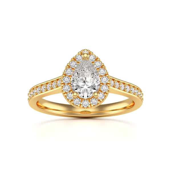 18ct Gold Halo Diamond Engagement Ring - Pear Shaped