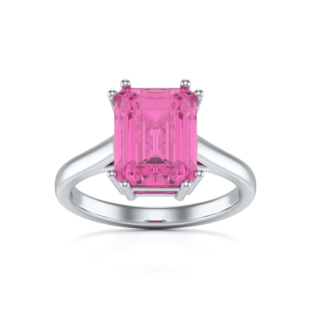 Emerald Cut Pink Topaz Solitaire Dress Ring