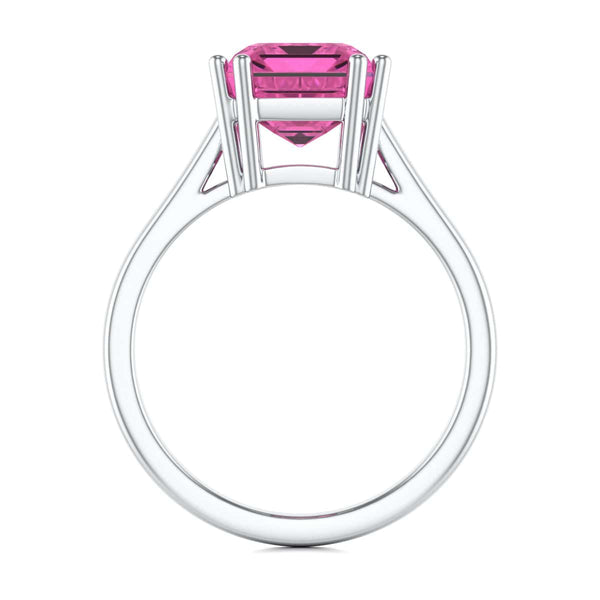 Emerald Cut Pink Topaz Solitaire Dress Ring