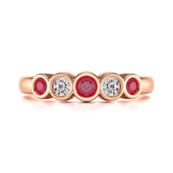 Diamond Rubover Ruby Half Eternity Ring in 18ct Gold and Platinum