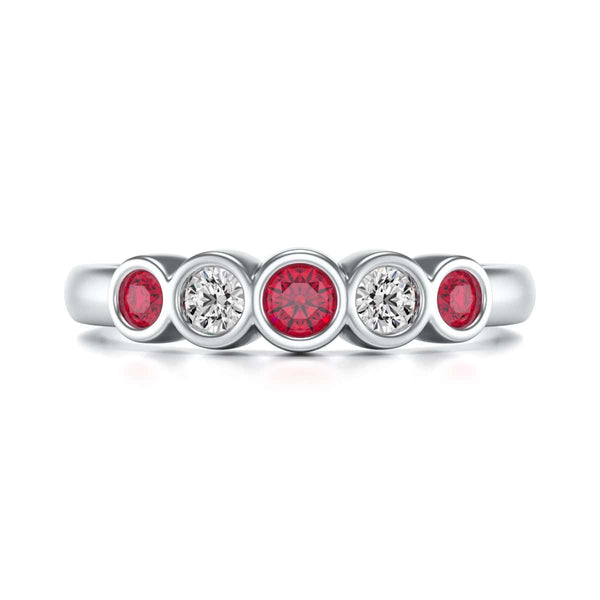 Diamond Rubover Ruby Half Eternity Ring in 18ct Gold and Platinum