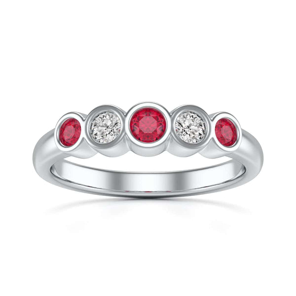 Diamond Rubover Ruby Half Eternity Ring in 18ct Gold and Platinum