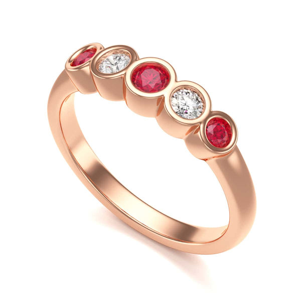 Diamond Rubover Ruby Half Eternity Ring in 18ct Gold and Platinum