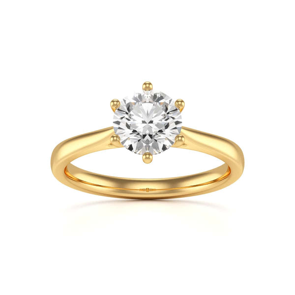 Diamond Engagement Ring- Round Six Claw Tapered Shank