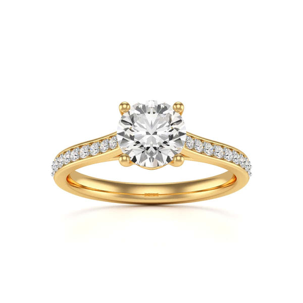 Diamond Engagement Ring- Round Four Claw Grain Set Parallel Shank