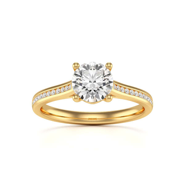 Diamond Engagement Ring- Round Four Claw Bar Split Channel Shank