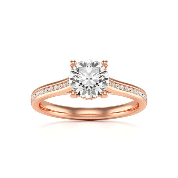 Diamond Engagement Ring- Round Four Claw Bar Split Channel Shank