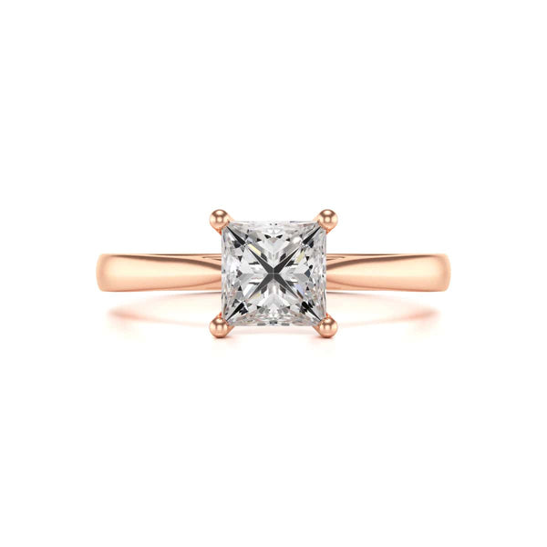 Diamond Engagement Ring- Princess Four Claw Split Tapered Shank