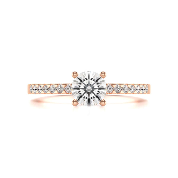 Diamond Engagement Ring- Round Four Claw Scallop Shoulder Set