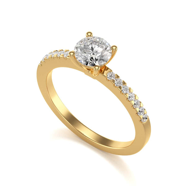 Diamond Engagement Ring- Round Four Claw Scallop Shoulder Set