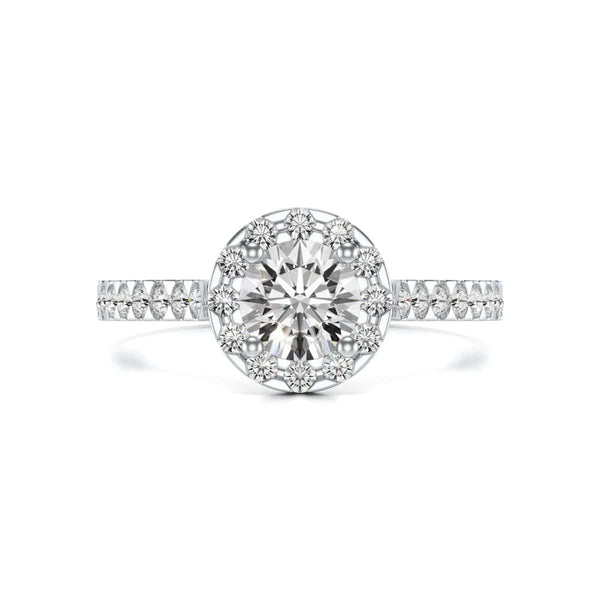Diamond Engagement Ring- Round Halo Scallop Shoulder Set