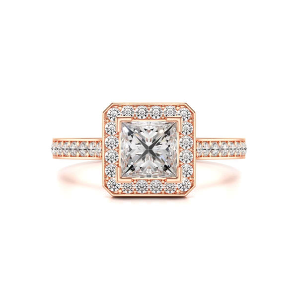 18ct Gold Princess Cut Halo Diamond Engagement Ring - Square Shape