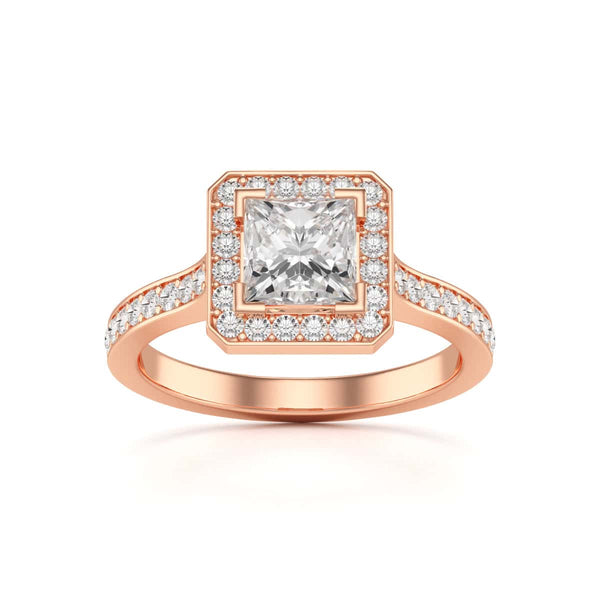 18ct Gold Princess Cut Halo Diamond Engagement Ring - Square Shape