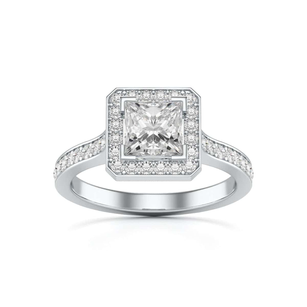 18ct Gold Princess Cut Halo Diamond Engagement Ring - Square Shape