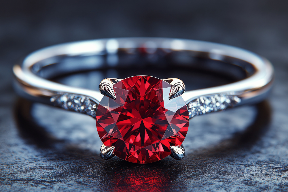 Close-up of a ruby love ring symbolising modern romance and commitment.