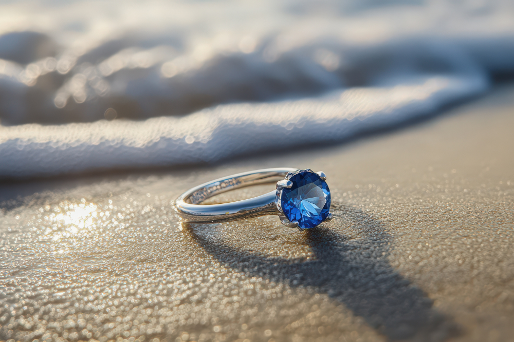 Elegant blue sapphire engagement ring set in a delicate band