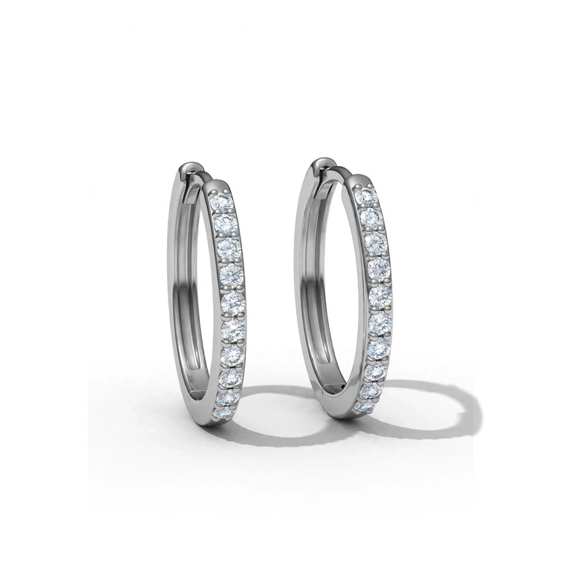 9K White Gold 0.13ctw Lab Diamond Huggie Hoop Earrings (12mm)