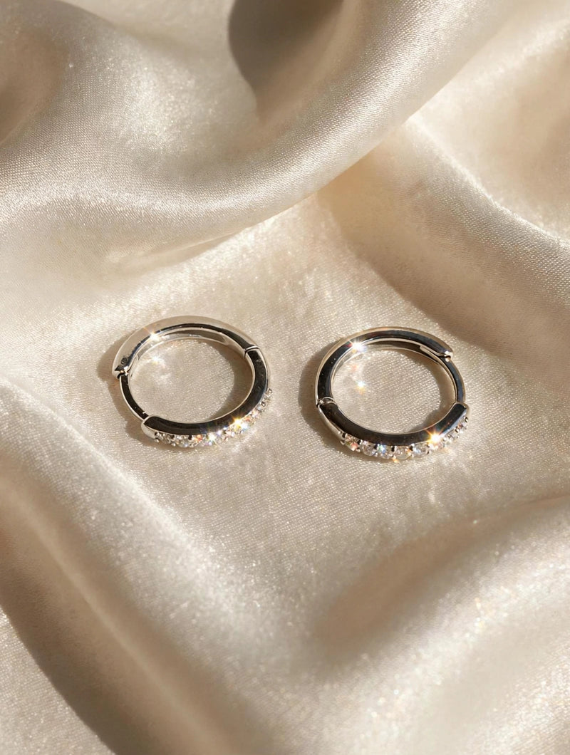 9K White Gold 0.13ctw Lab Diamond Huggie Hoop Earrings (12mm)