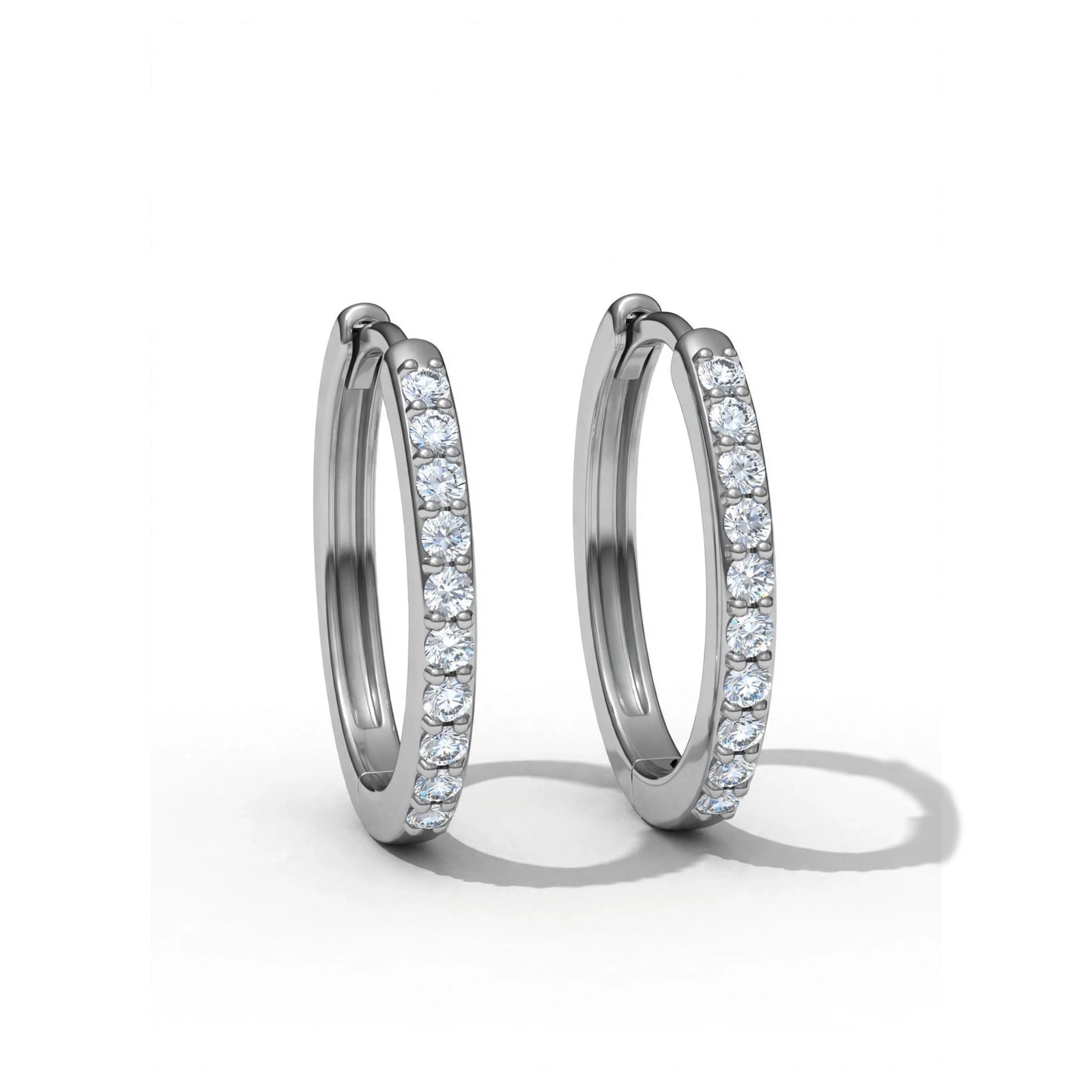 9K White Gold Lab Diamond Huggie Hoop Earrings (15mm)