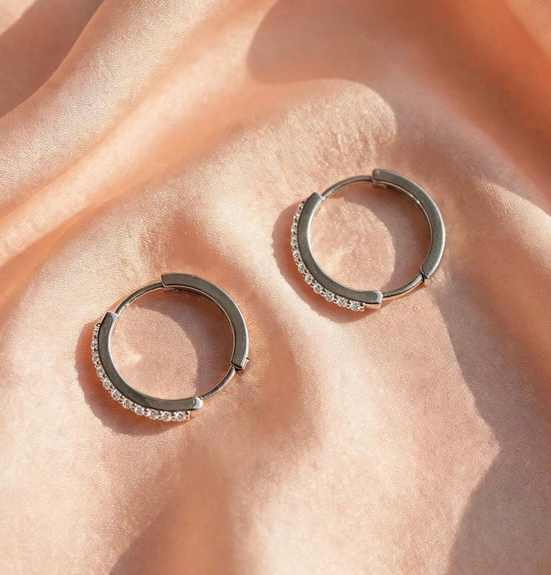 9K White Gold Lab Diamond Huggie Hoop Earrings (15mm)