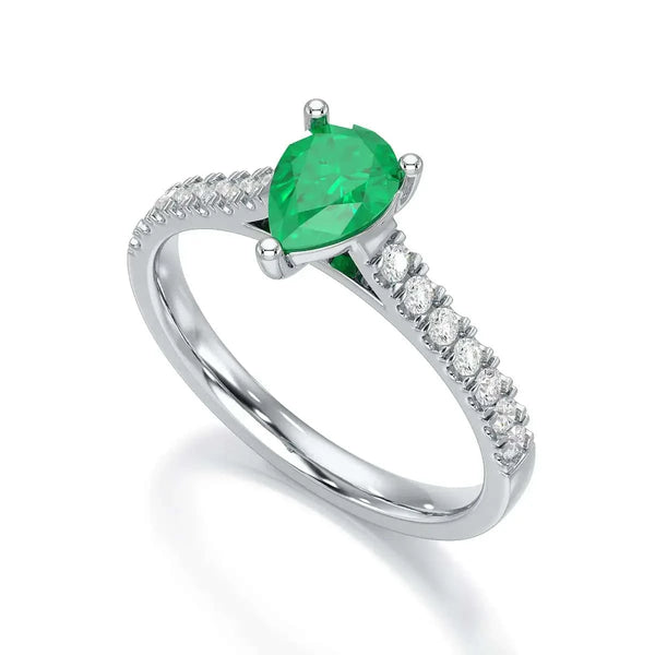 18ct Rose Gold Pear Emerald with Diamond  shoulder Engagement Ring