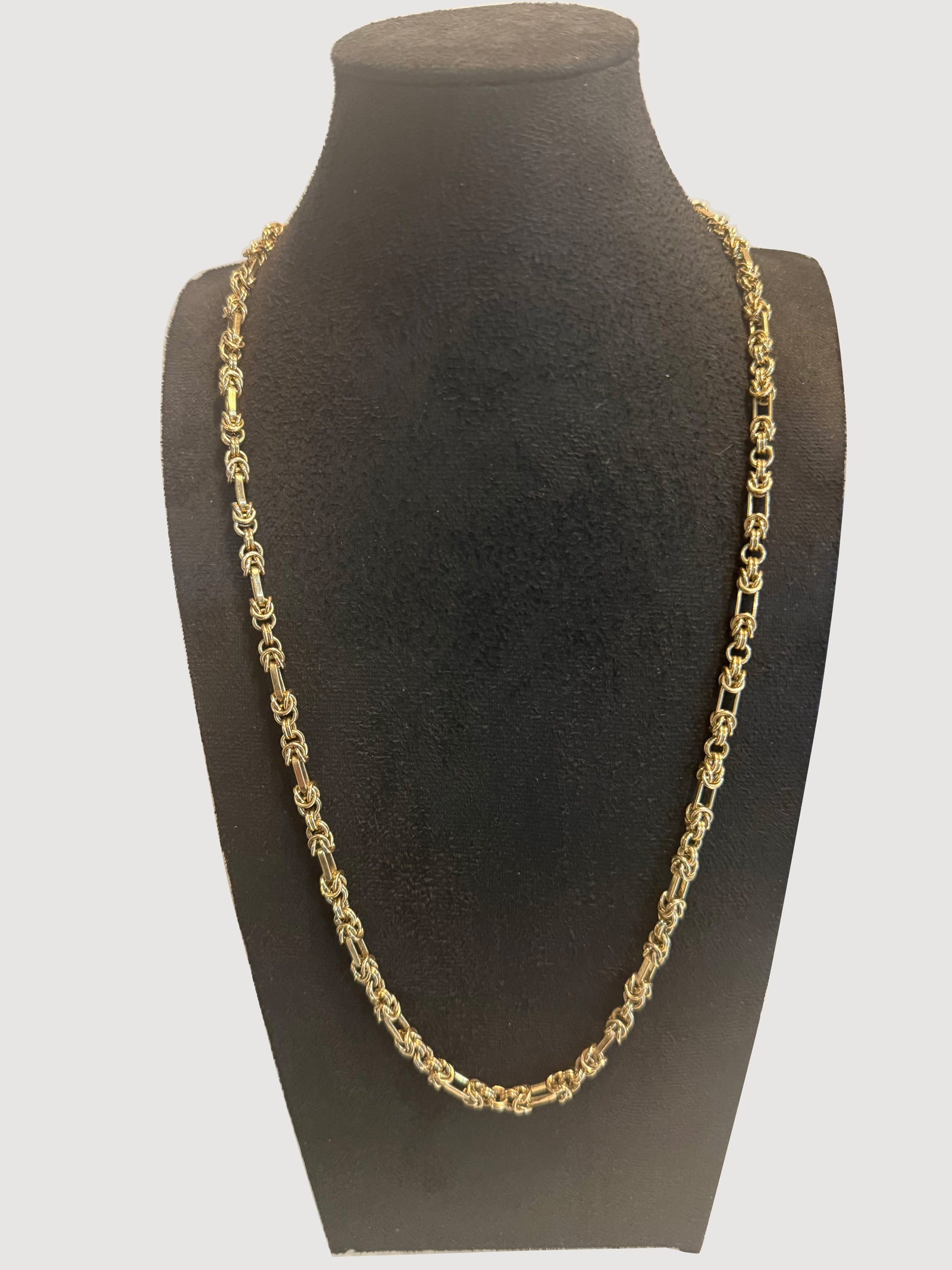 9K Yellow Gold Handcrafted Byzantine Bar Link Chain Necklace