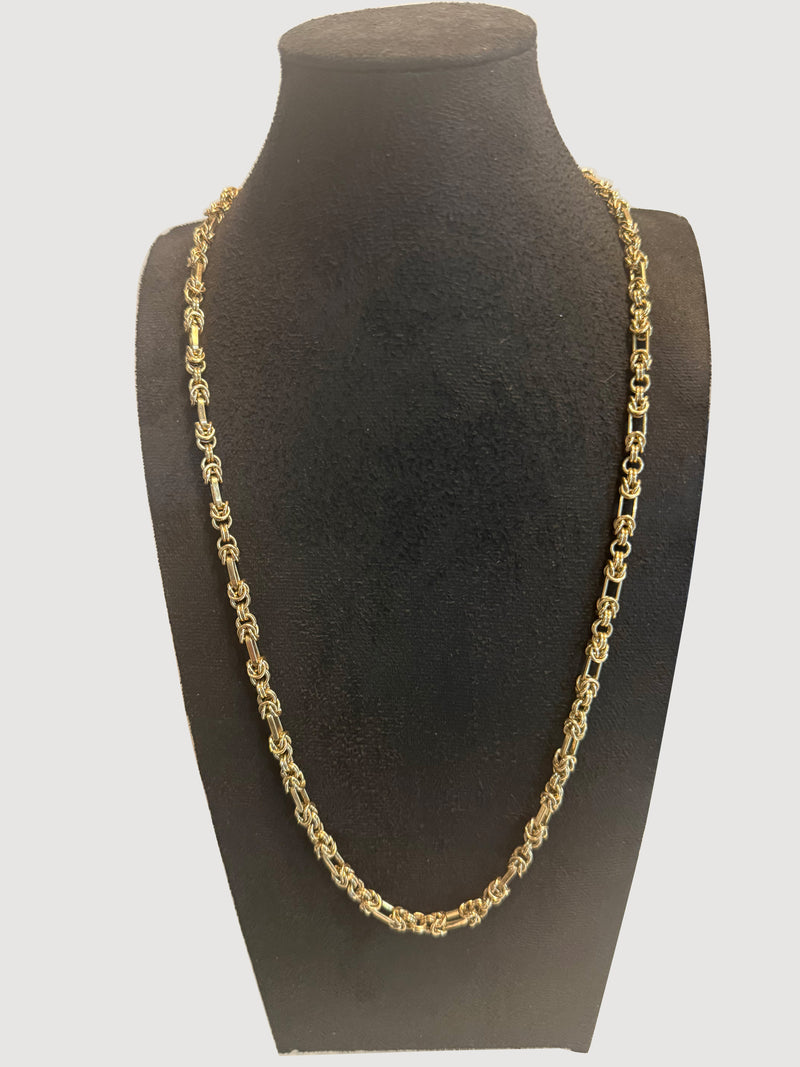 9K Yellow Gold Handcrafted Byzantine Bar Link Chain Necklace