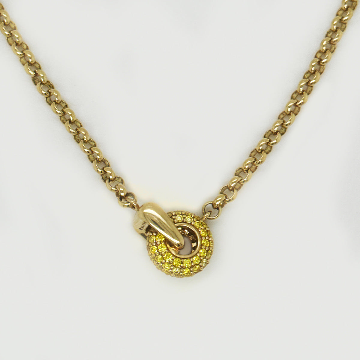14K Yellow Gold Yellow Lab Diamond Circle Pendant Necklace