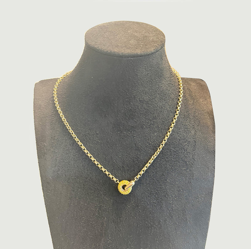 14K Yellow Gold Yellow Lab Diamond Circle Pendant Necklace