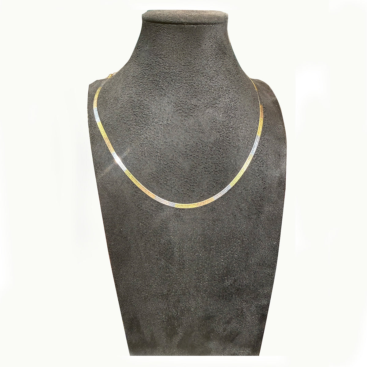 18K Tri-Color Gold Diamond-Cut Herringbone Chain Necklace