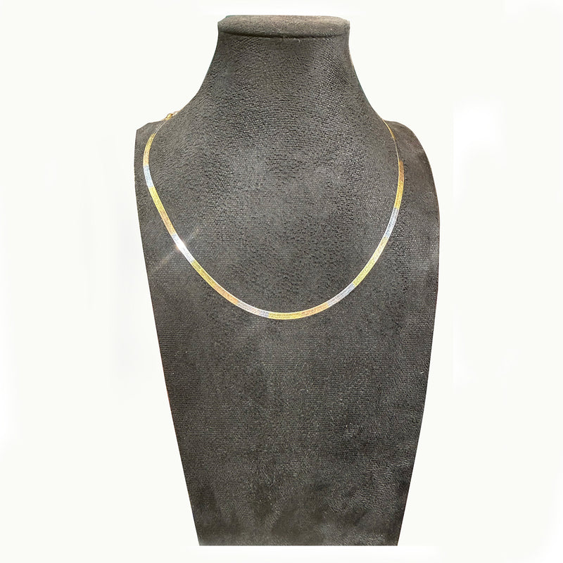 18K Tri-Color Gold Diamond-Cut Herringbone Chain Necklace